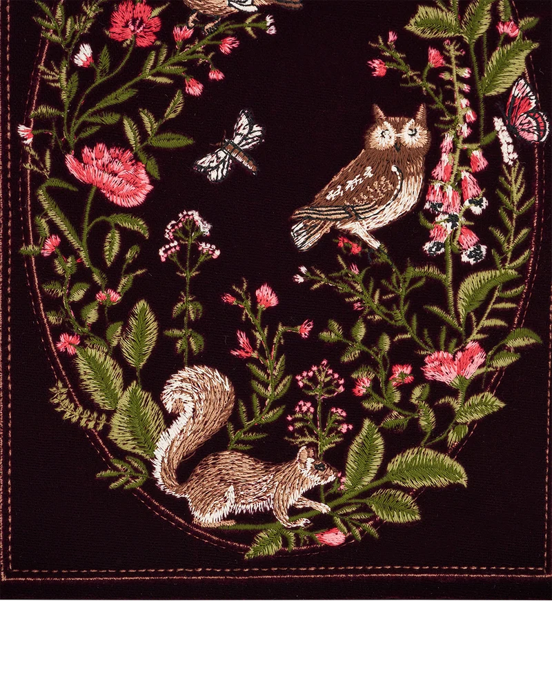 Elinor Meadow Embroidered Book Box in Burgundy Velvet