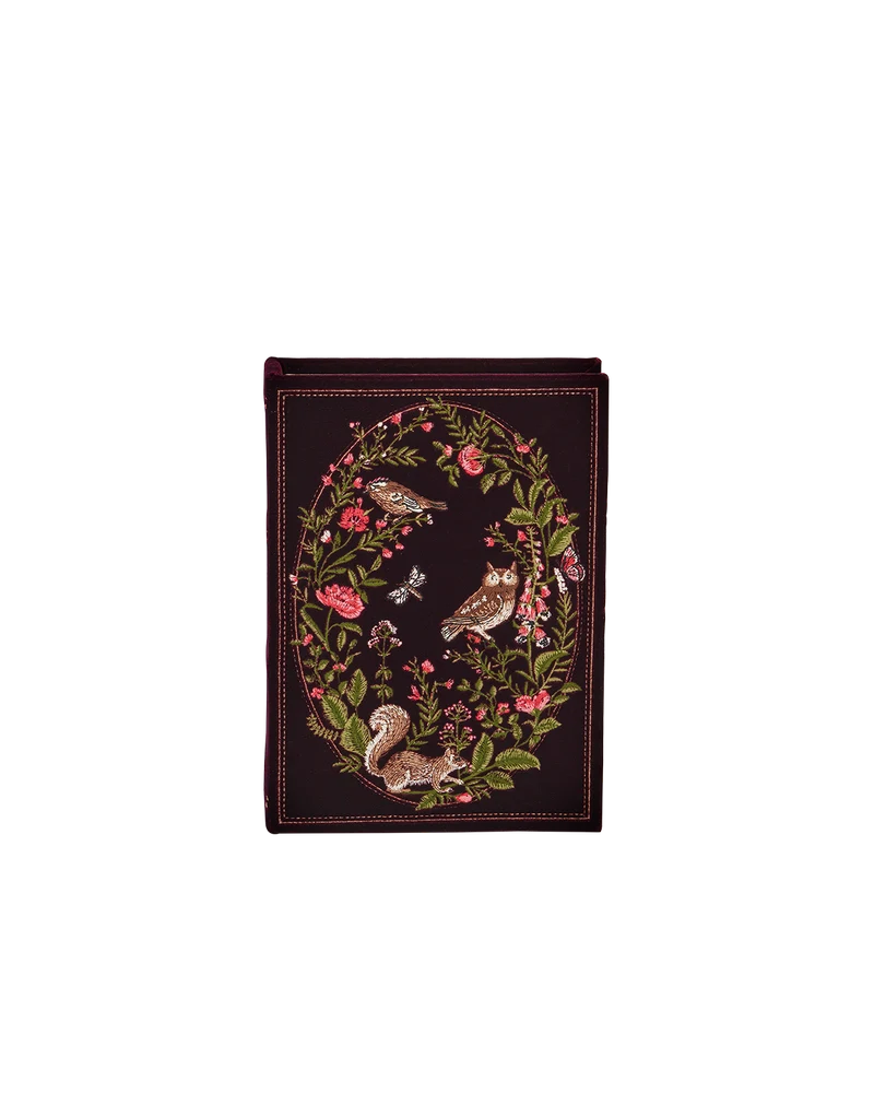 Elinor Meadow Embroidered Book Box in Burgundy Velvet