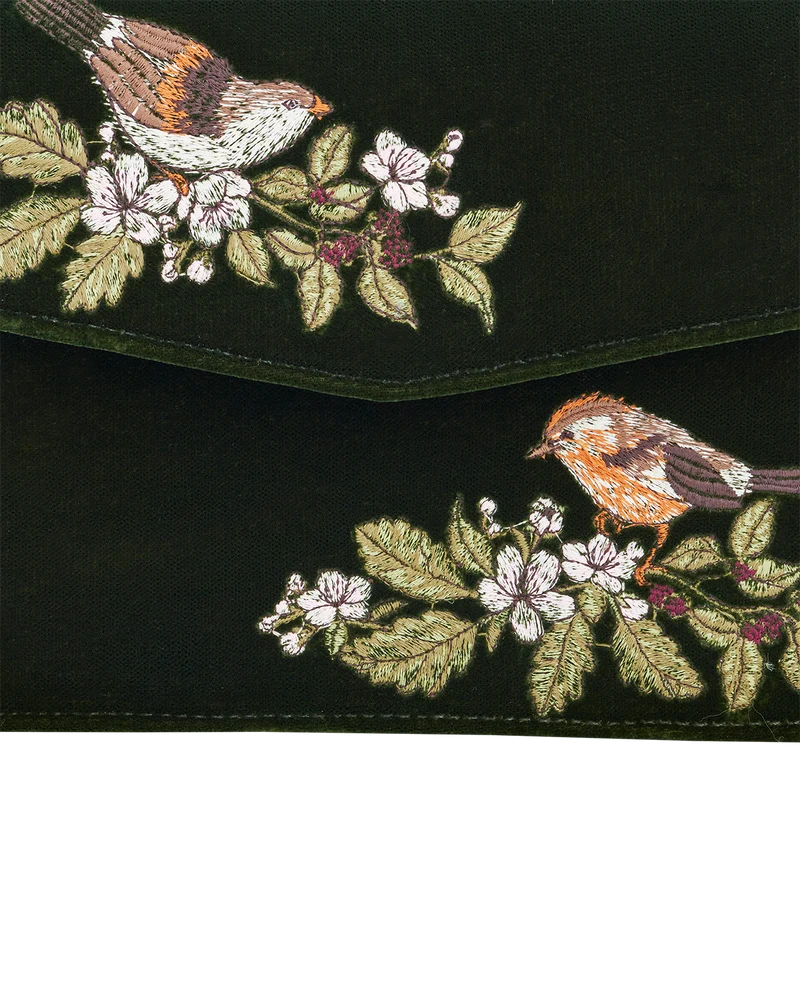 Eliza Wren Embroidered Top handle bag in Green Velvet