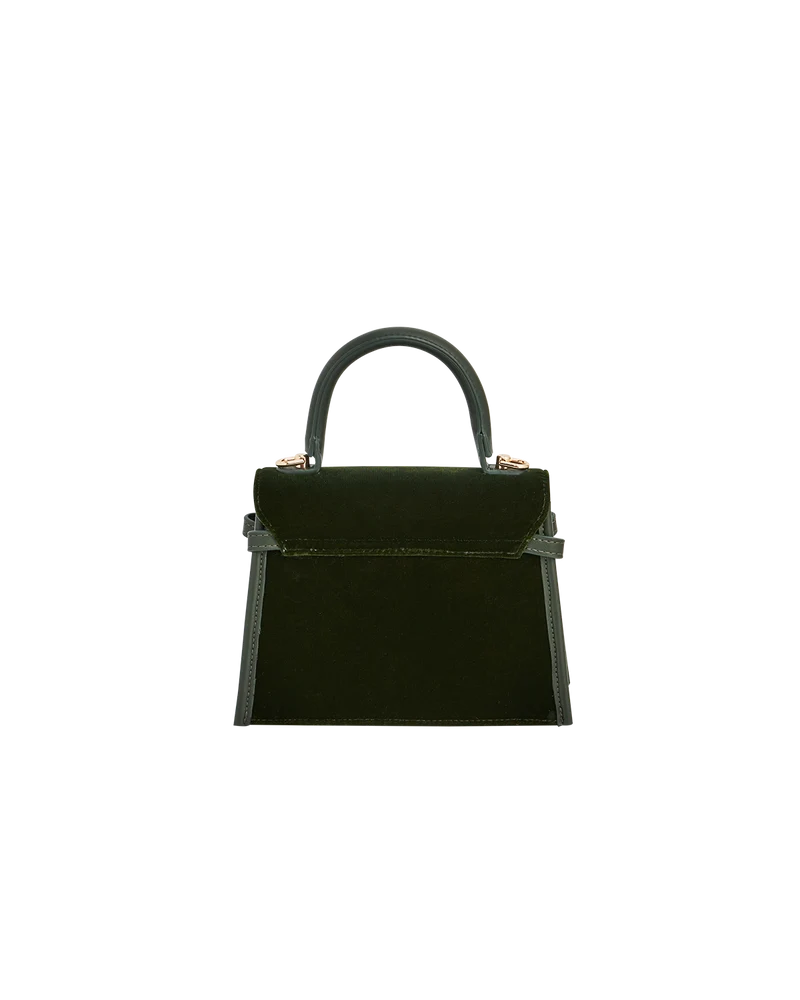Eliza Wren Embroidered Top handle bag in Green Velvet
