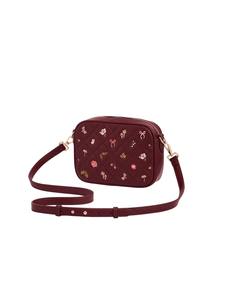 Alice Orla Embroidered Quilted Camera Bag in Burgundy