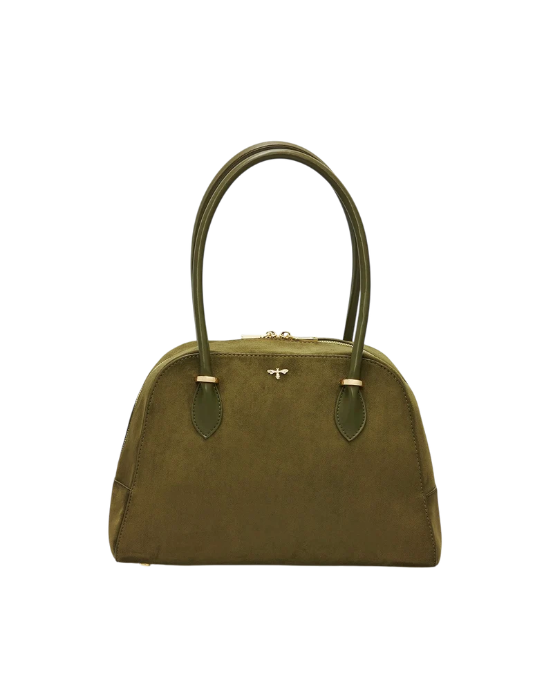 Amelia Faux Suede Shoulder Bag in Khaki