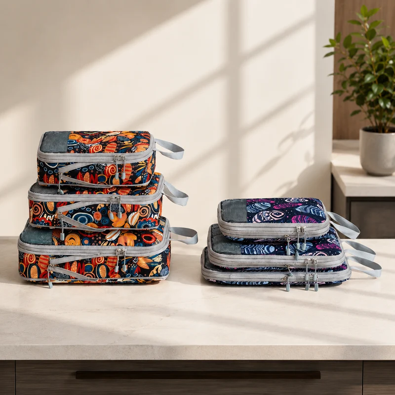 Sac Rangement pour Voyage | Motif Plumes Compressible