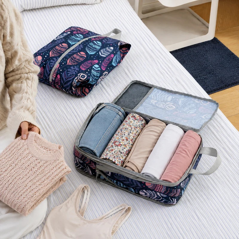 Sac Rangement pour Voyage | Motif Plumes Compressible