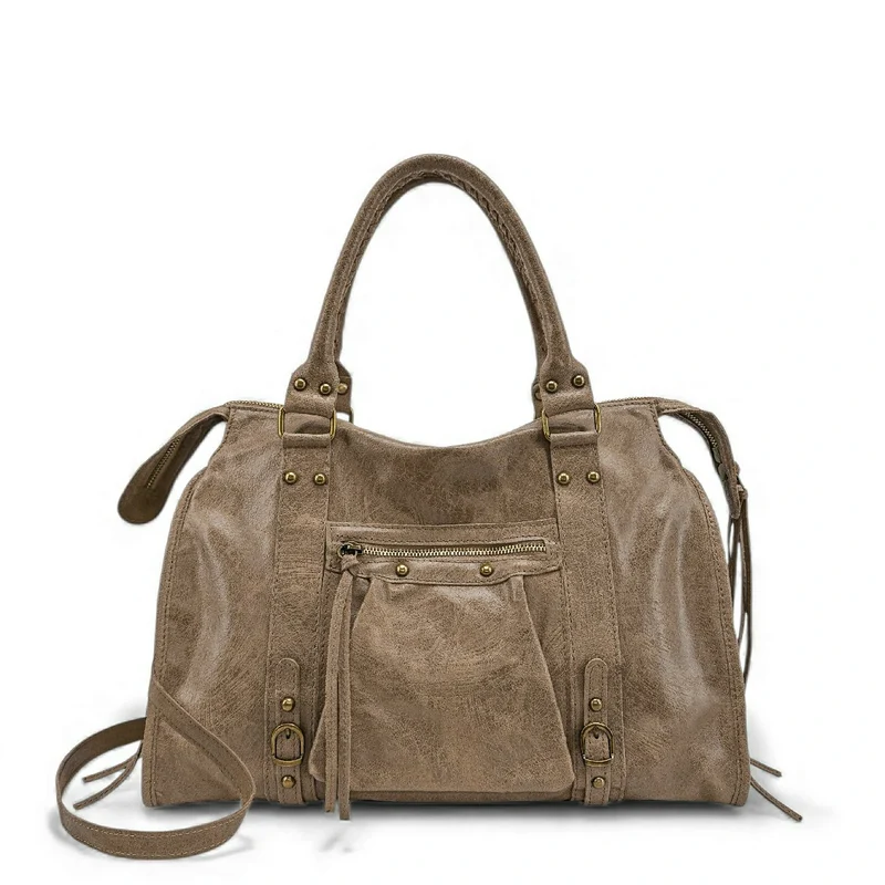Sac à main en cuir brossé SANDSTORM Taupe foncé