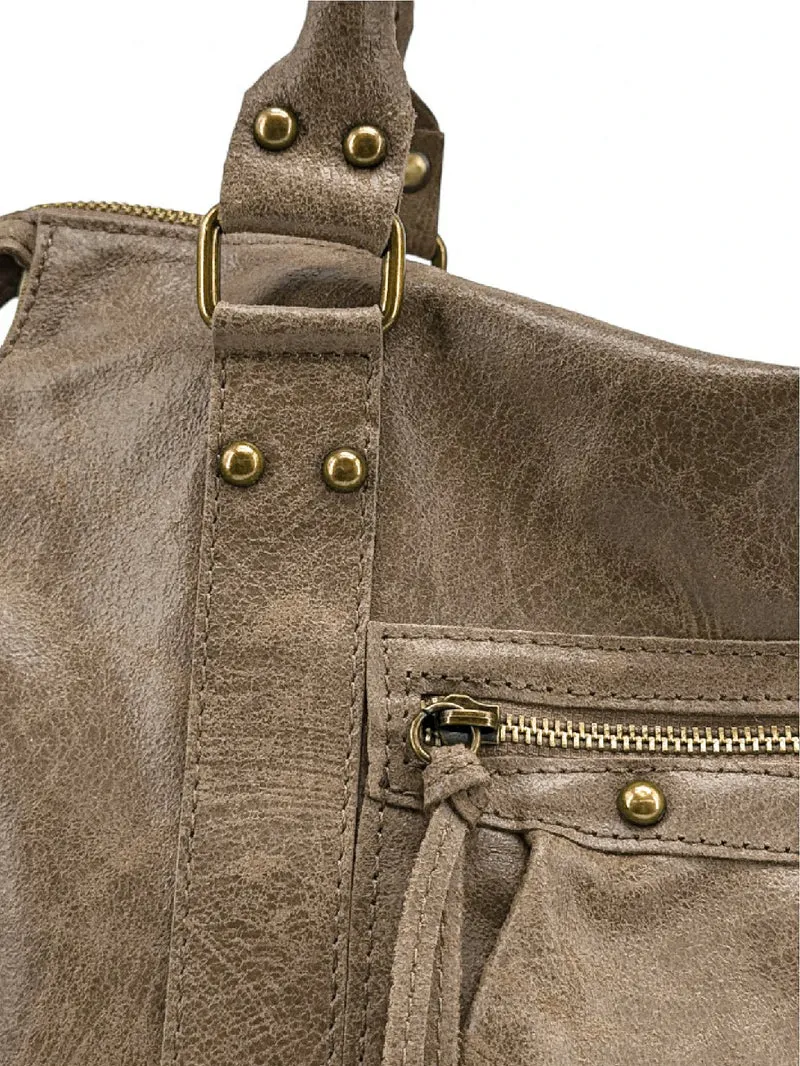 Sac à main en cuir brossé SANDSTORM Taupe foncé