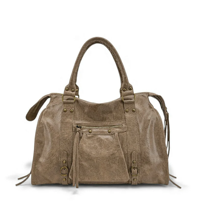Sac à main en cuir brossé SANDSTORM Taupe foncé
