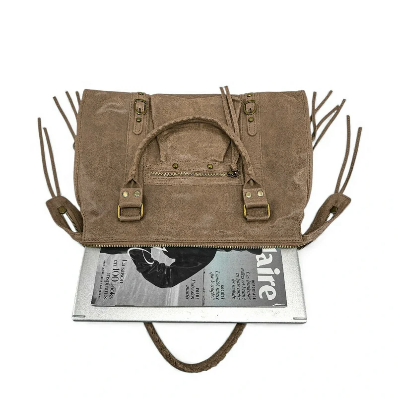 Sac à main en cuir brossé SANDSTORM Taupe foncé