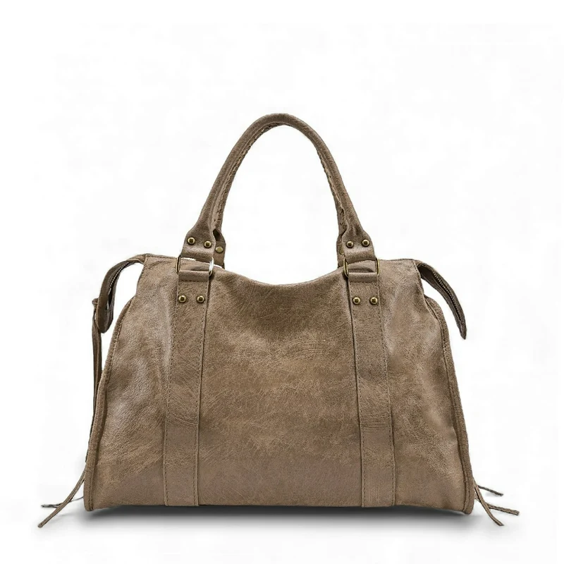 Sac à main en cuir brossé SANDSTORM Taupe foncé