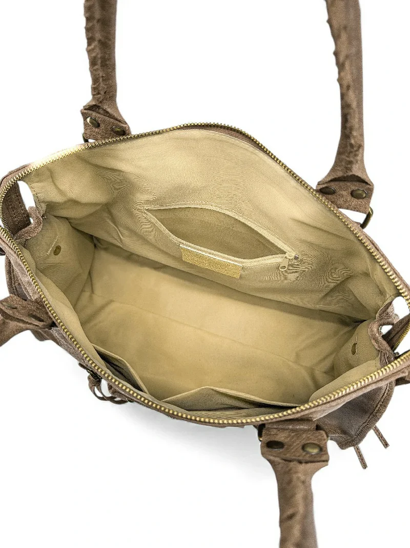 Sac à main en cuir brossé SANDSTORM Taupe foncé