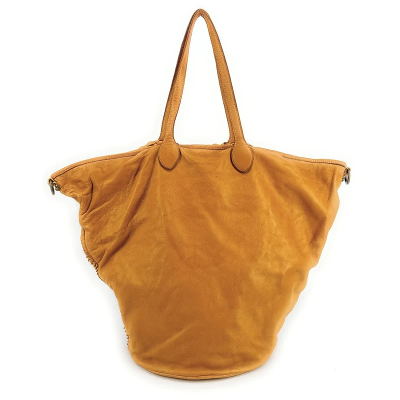 Sac cabas en cuir tressé vintage MISS SELAH Jaune Moutarde