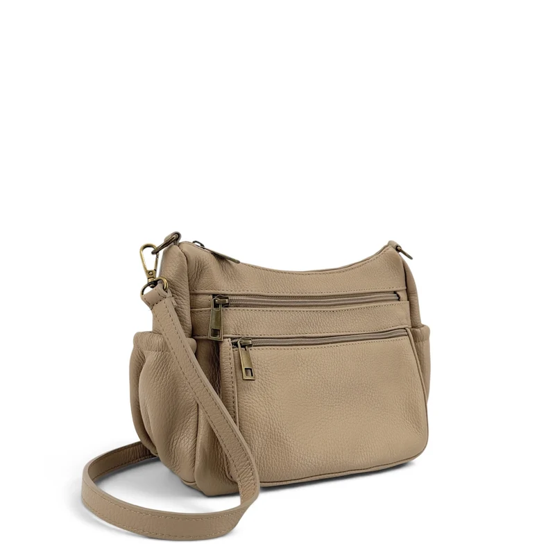 Sac à main en cuir grainé BROOKLYN Taupe