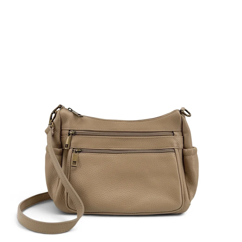 Sac à main en cuir grainé BROOKLYN Taupe