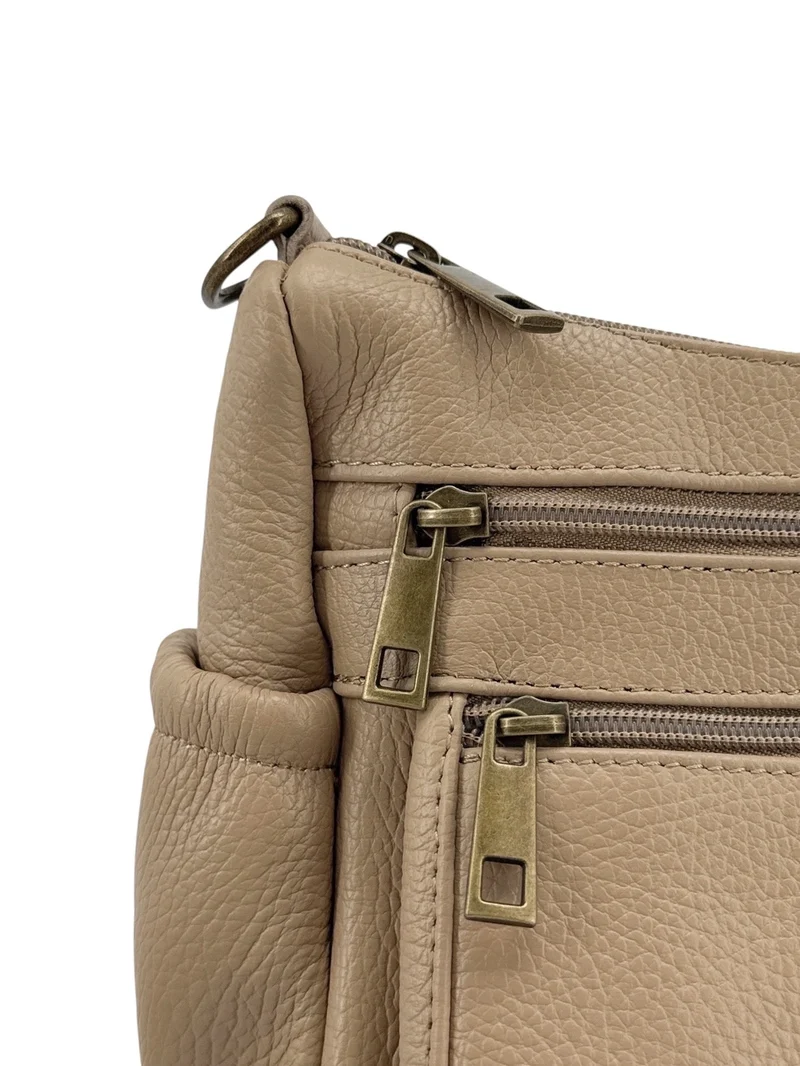 Sac à main en cuir grainé BROOKLYN Taupe