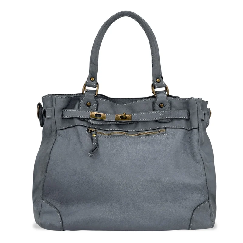 Sac cabas en cuir vintage MISS JEANNE Bleu orage