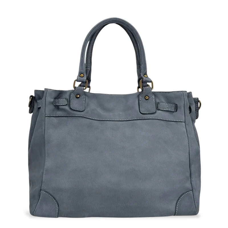 Sac cabas en cuir vintage MISS JEANNE Bleu orage