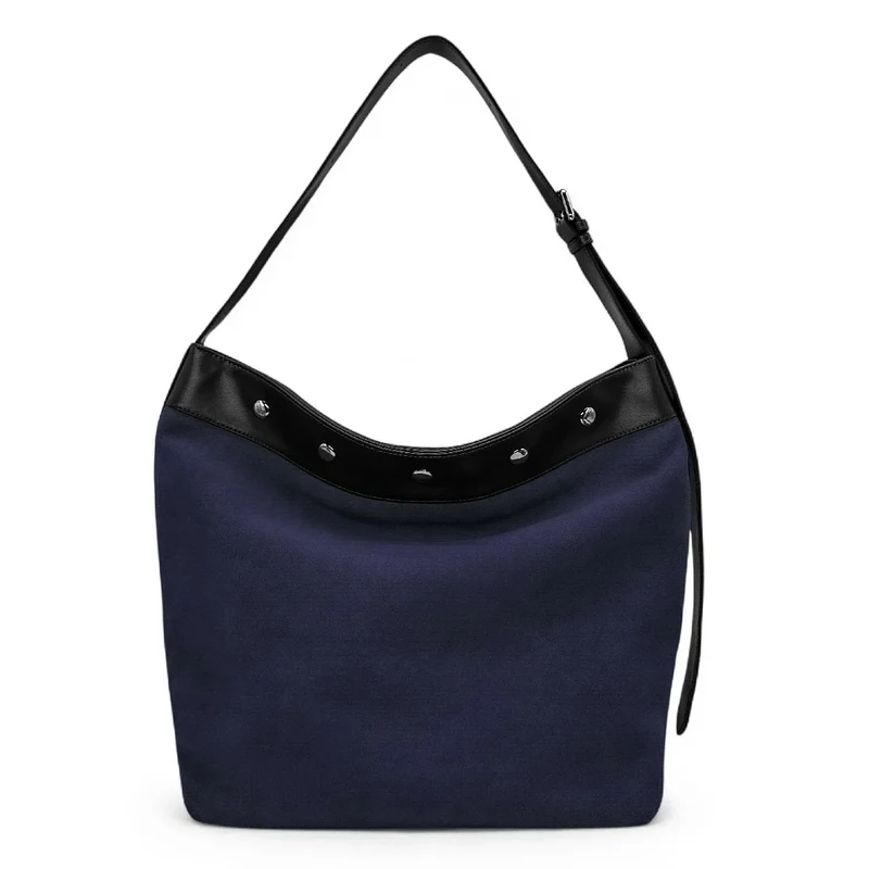 Grand sac cabas en daim et cuir lisse EMMA Bleu marine