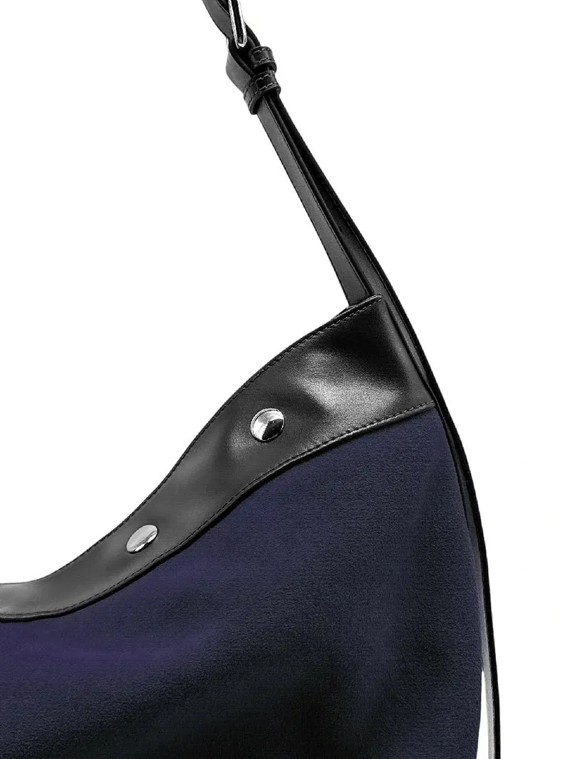 Grand sac cabas en daim et cuir lisse EMMA Bleu marine
