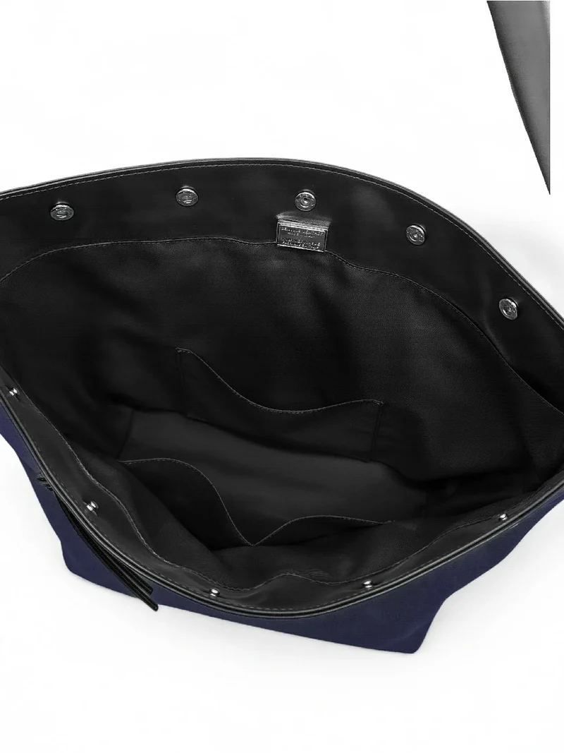 Grand sac cabas en daim et cuir lisse EMMA Bleu marine