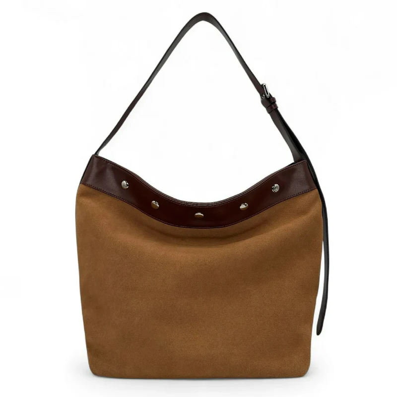 Grand sac cabas en daim et cuir lisse EMMA Camel foncé