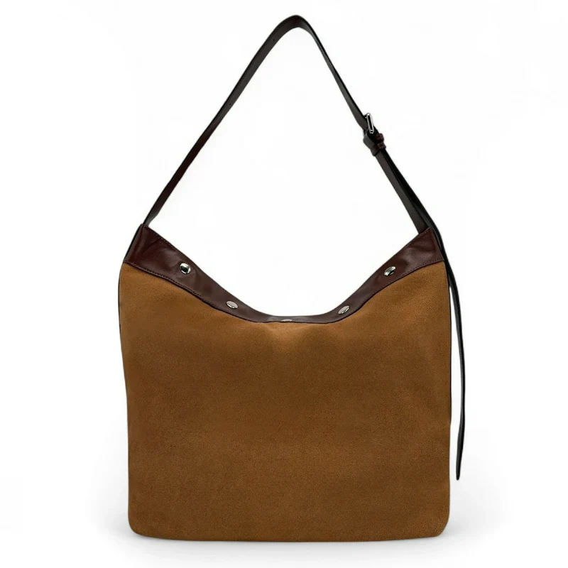 Grand sac cabas en daim et cuir lisse EMMA Camel foncé