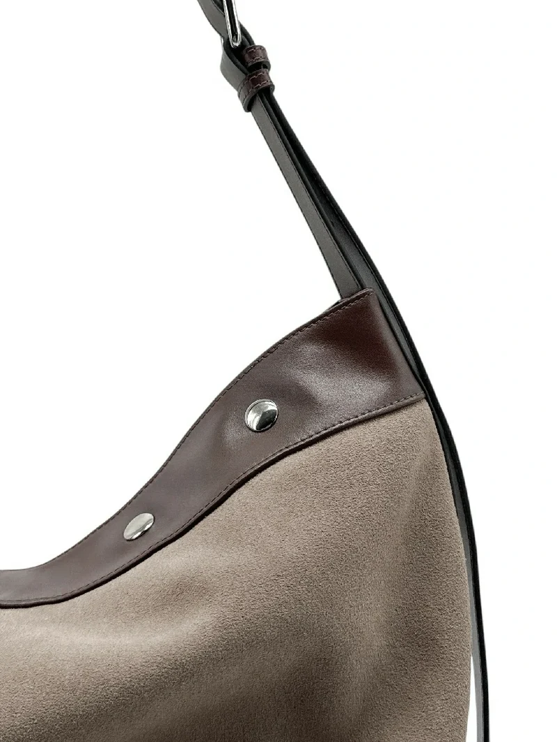 Grand sac cabas en daim et cuir lisse EMMA Taupe foncé