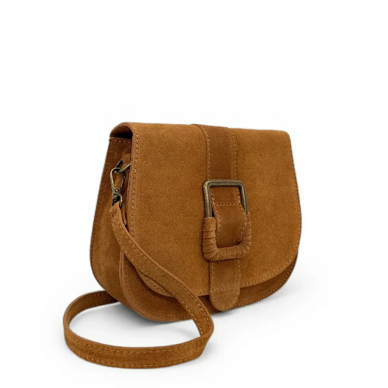 Sac besace en cuir daim ENID Marron Camel foncé