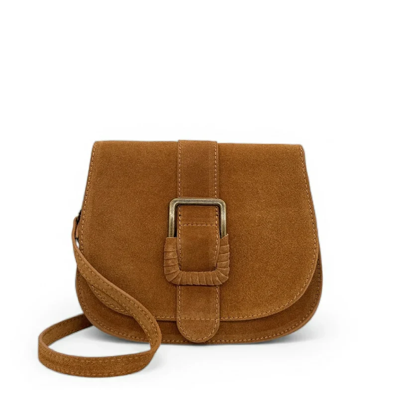 Sac besace en cuir daim ENID Marron Camel foncé