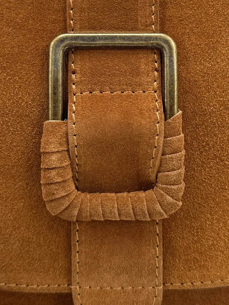 Sac besace en cuir daim ENID Marron Camel foncé
