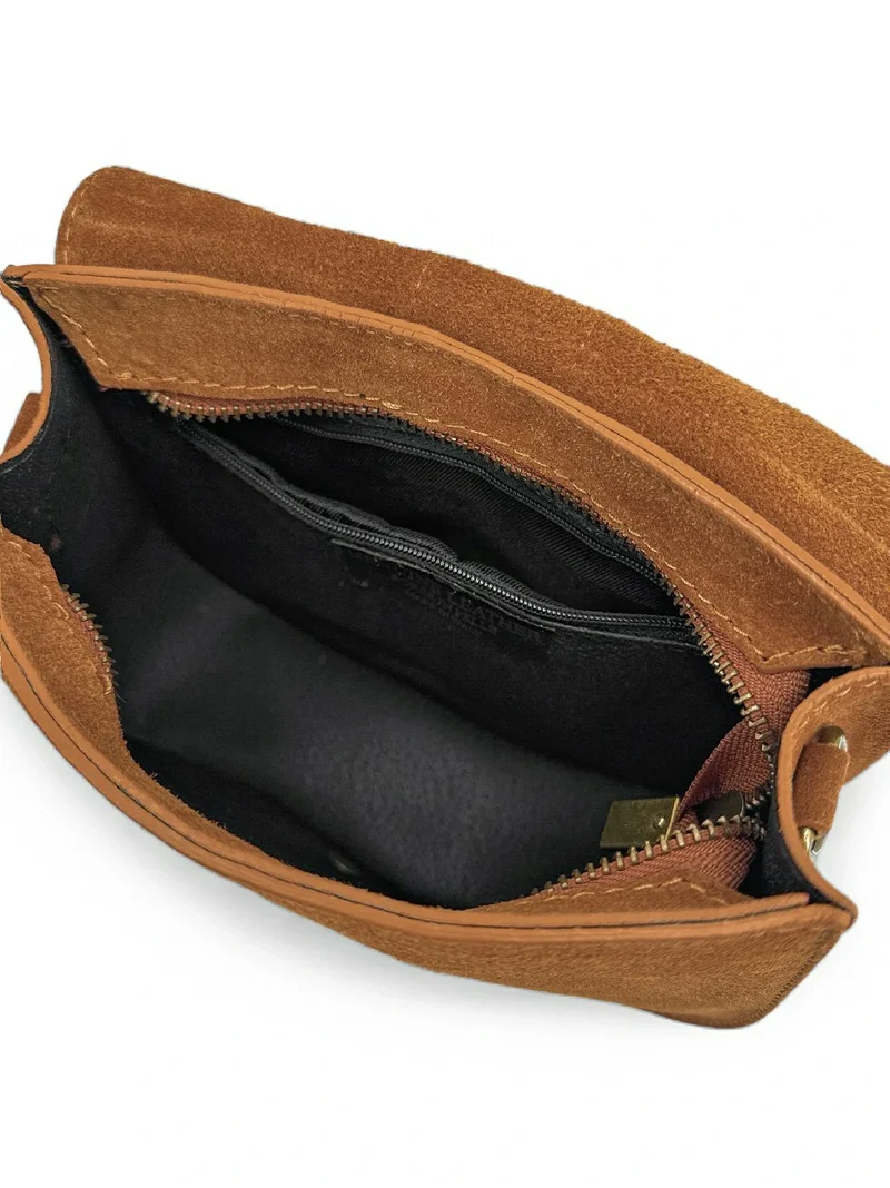 Sac besace en cuir daim ENID Marron Camel foncé