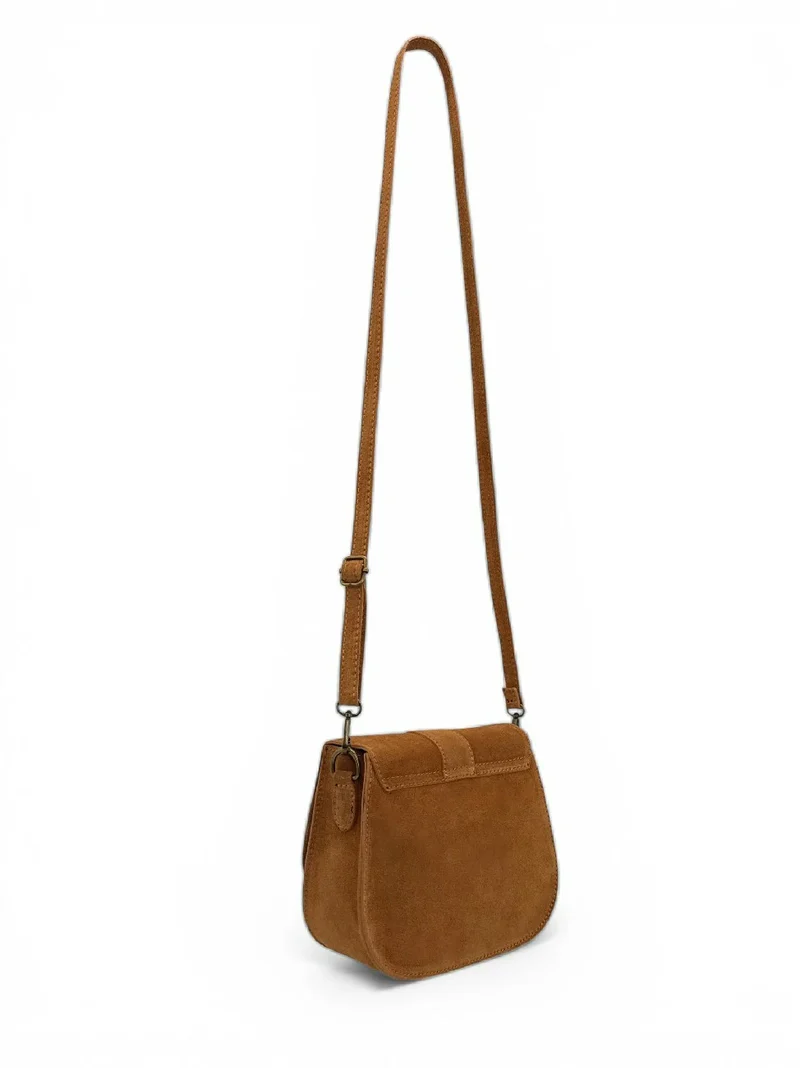 Sac besace en cuir daim ENID Marron Camel foncé