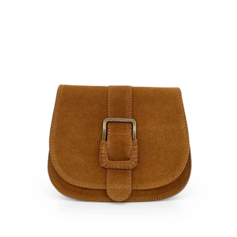 Sac besace en cuir daim ENID Marron Camel foncé