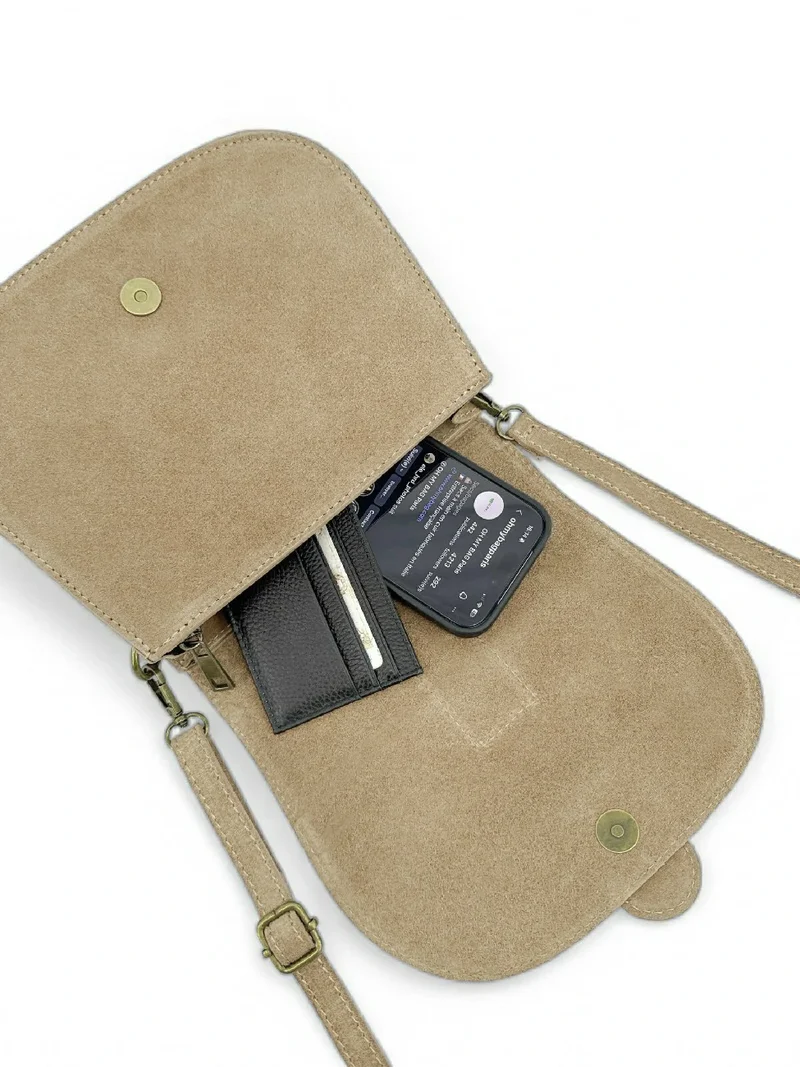Sac besace en cuir daim ENID Beige crème