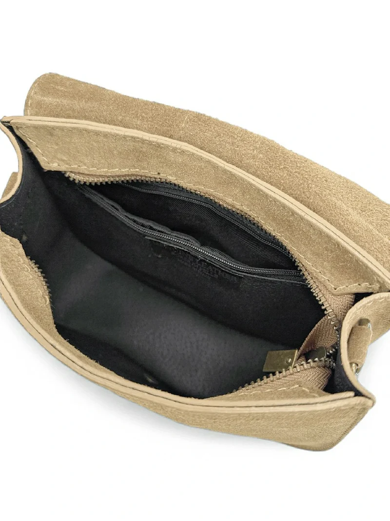 Sac besace en cuir daim ENID Beige crème