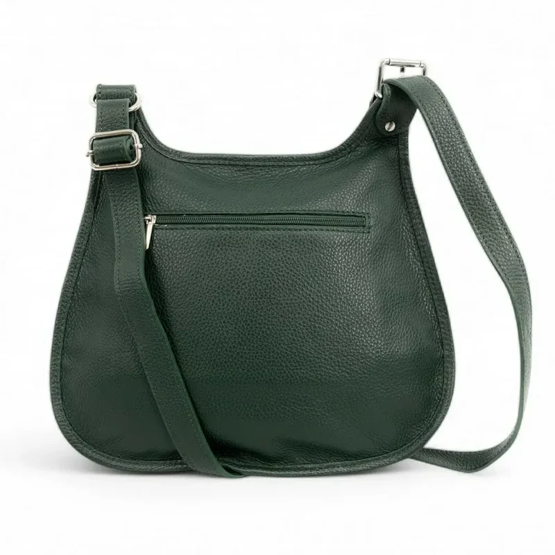 Sac besace bandoulière en cuir grainé PETRA Vert forêt