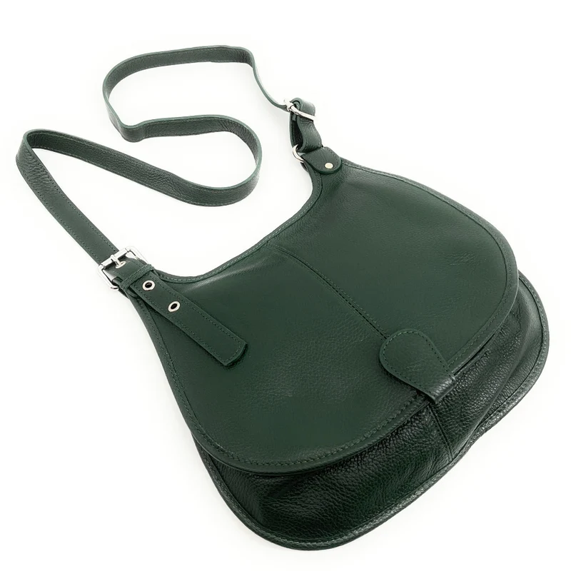 Sac besace bandoulière en cuir grainé PETRA Vert forêt