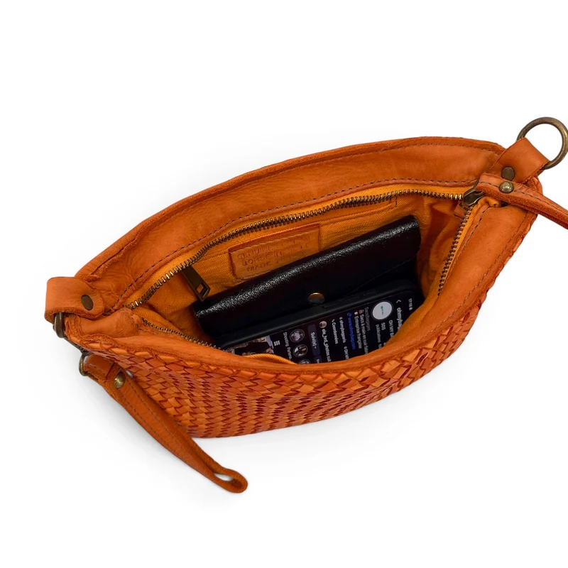 Sac pochette à bandoulière en cuir tressé MISS JOE Orange patiné