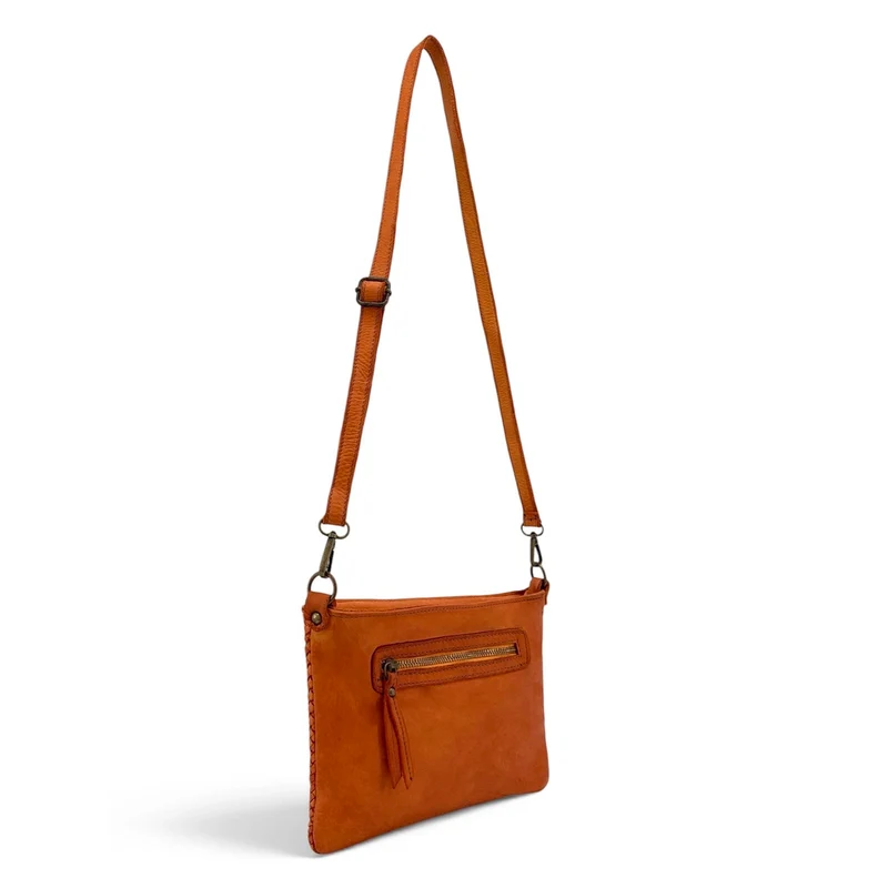 Sac pochette à bandoulière en cuir tressé MISS JOE Orange patiné