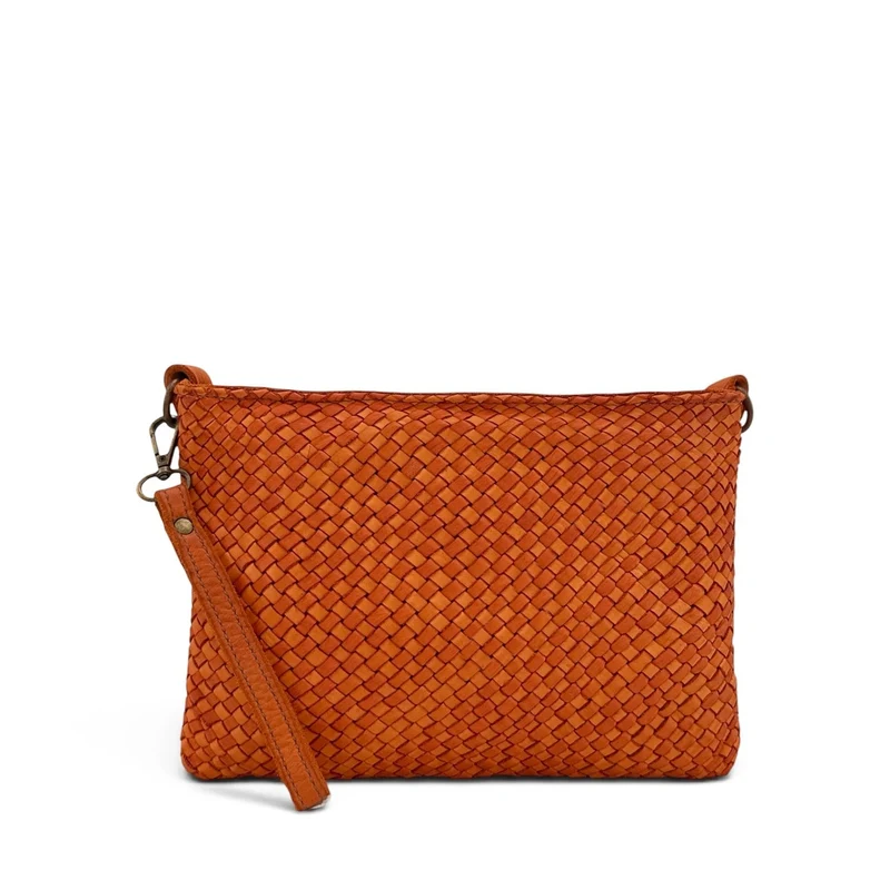 Sac pochette à bandoulière en cuir tressé MISS JOE Orange patiné