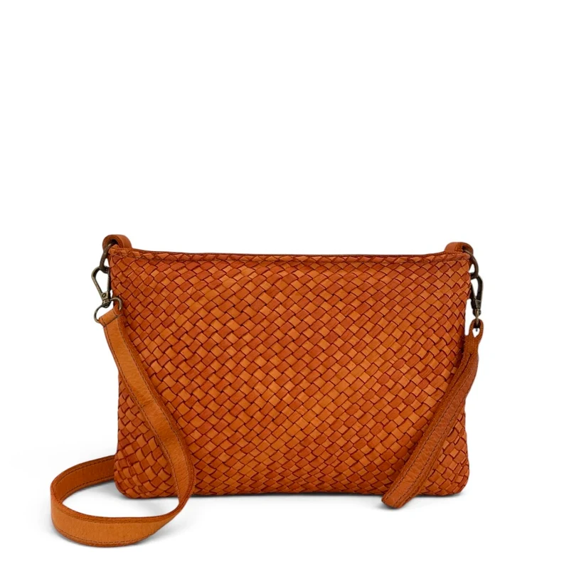 Sac pochette à bandoulière en cuir tressé MISS JOE Orange patiné