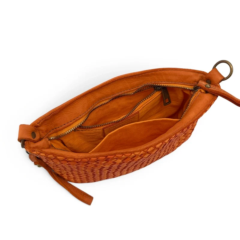 Sac pochette à bandoulière en cuir tressé MISS JOE Orange patiné