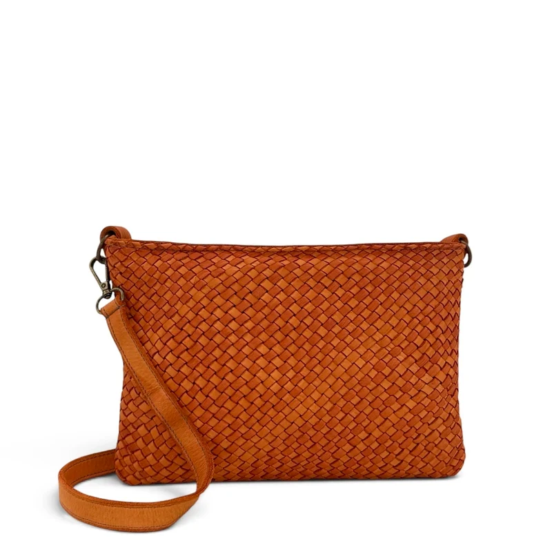 Sac pochette à bandoulière en cuir tressé MISS JOE Orange patiné