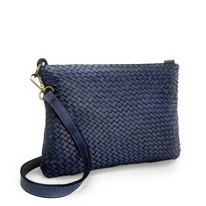 Sac pochette à bandoulière en cuir tressé MISS JOE Bleu profond