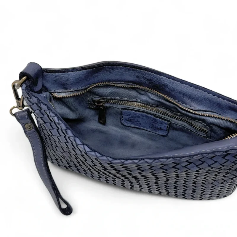 Sac pochette à bandoulière en cuir tressé MISS JOE Bleu profond