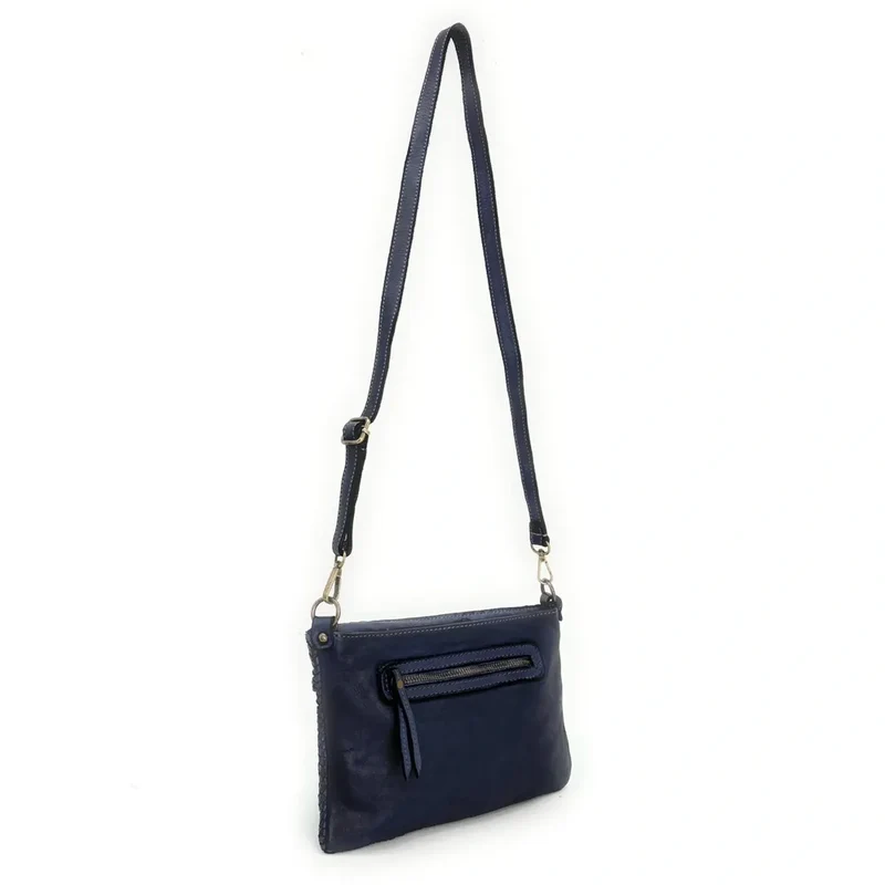 Sac pochette à bandoulière en cuir tressé MISS JOE Bleu profond