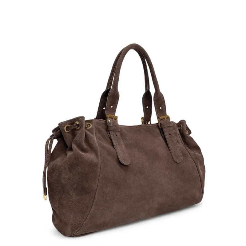 Sac bowling en daim PRINCESSE SUEDE XL BRASS Marron moka