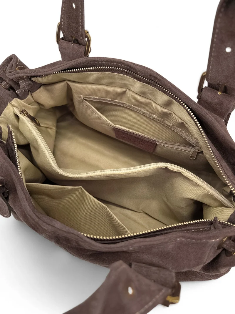 Sac bowling en daim PRINCESSE SUEDE XL BRASS Marron moka