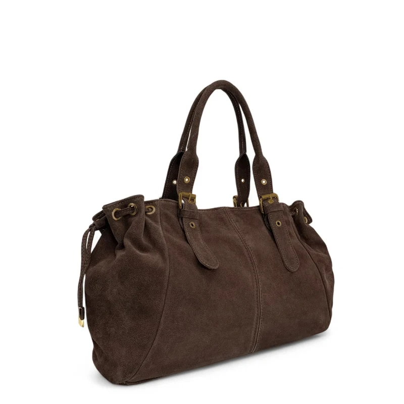 Sac bowling en daim PRINCESSE SUEDE XL BRASS Marron chocolat