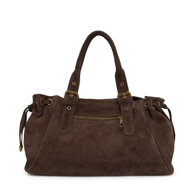 Sac bowling en daim PRINCESSE SUEDE XL BRASS Marron chocolat