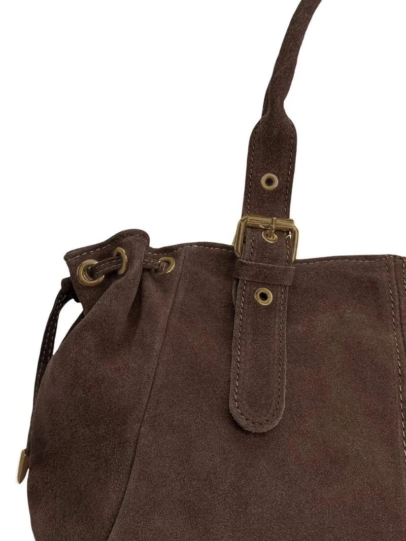 Sac bowling en daim PRINCESSE SUEDE XL BRASS Marron chocolat